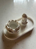 Conjunto decorativo de bandeja + porta velas de flor de loto + buda ✨