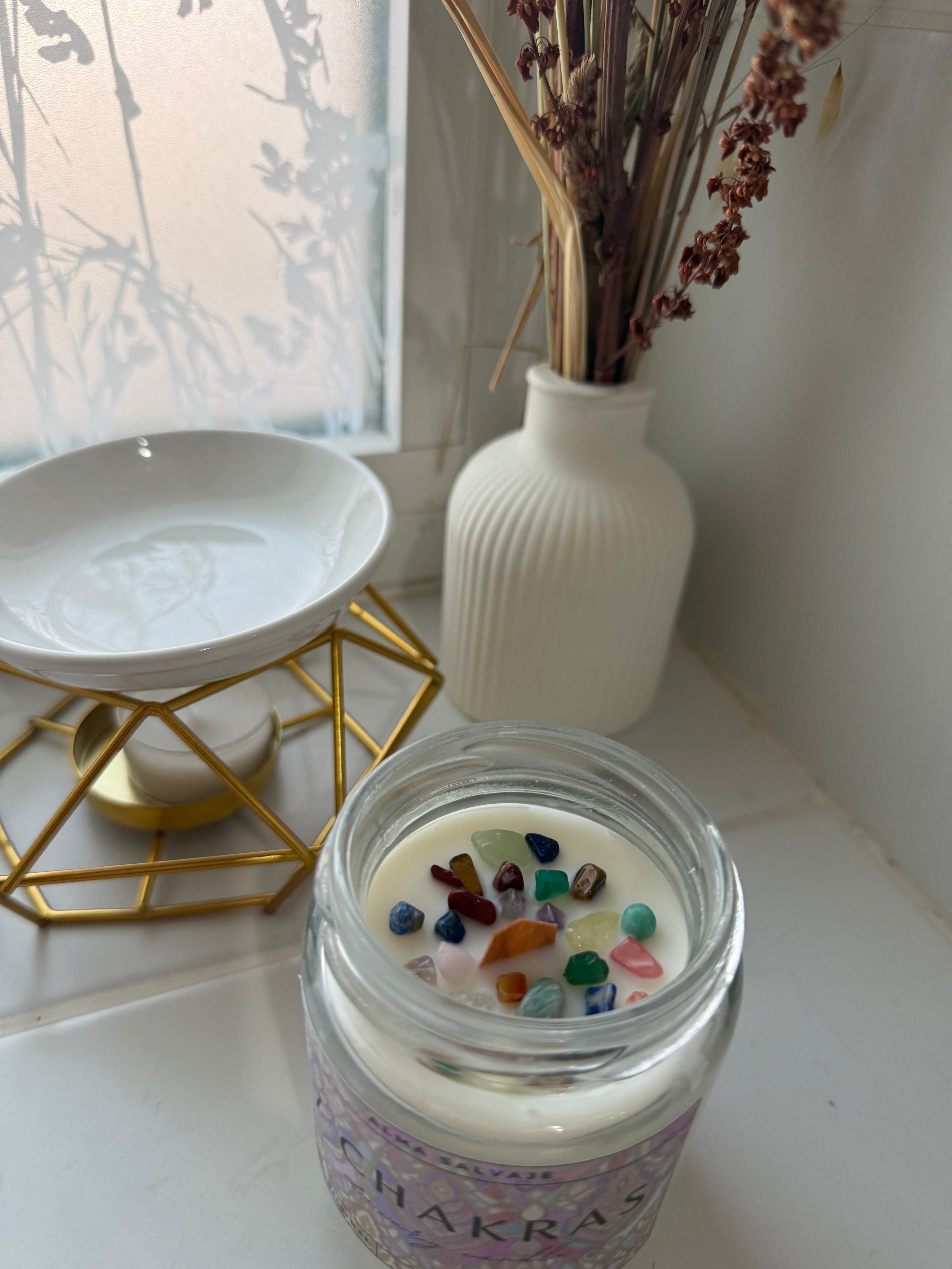 Vela “7 Chakras” con minerales