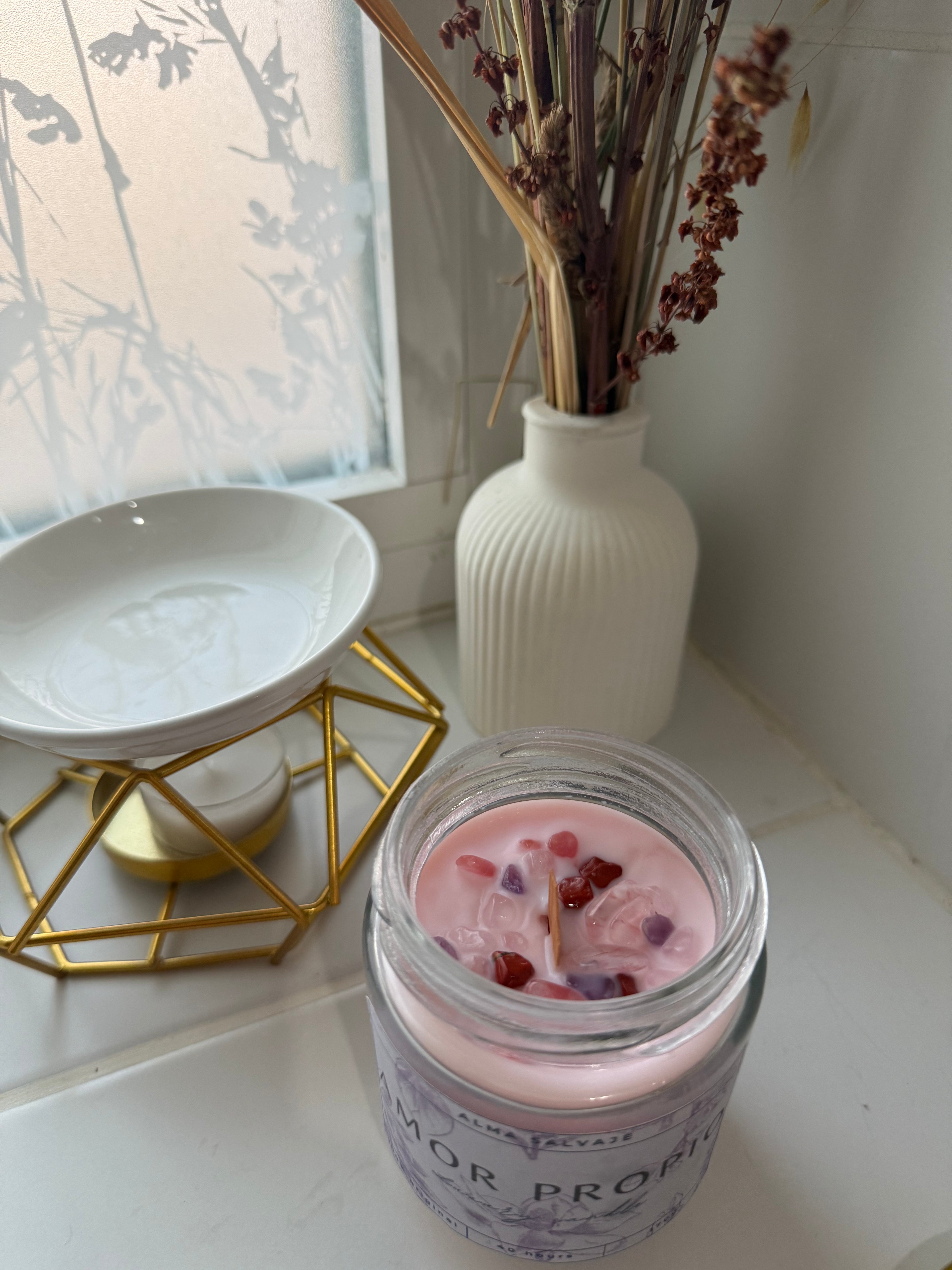 Vela “Amor Propio” con minerales
